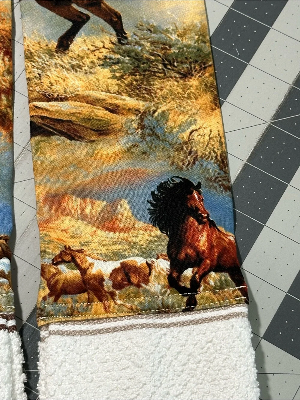 Handmade Kitchen Scarf with Horse Ranch Print